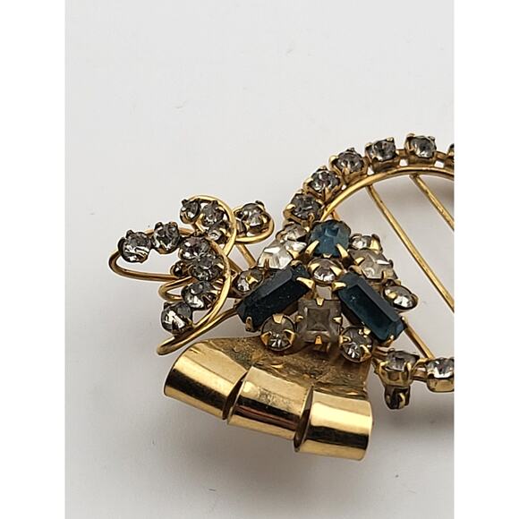 Vintage 1/20 12K GF MES Rhinestone Brooch Pendant Blue Clear Art Deco Style - Picture 4 of 9